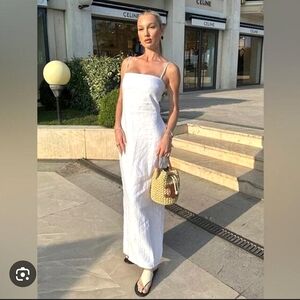 Reformation Frankie 100% Linen Maxi Simple Elegant White Dress Back Split US 8
